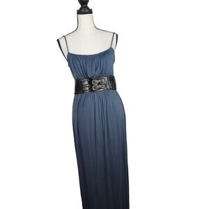 VTG Lafiance Dress Women’s M Blue Maxi Spaghetti Strap Tie Waist Y2K Made in USA